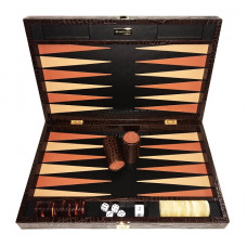 Backgammon-set Deluxe L Äkta läder i brunt